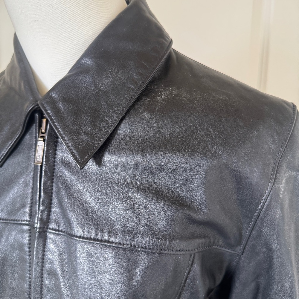 Vintage GAP Leather Jacket Womens M Black Zip Up Minimalist 90s Coat - Picture 3 of 15